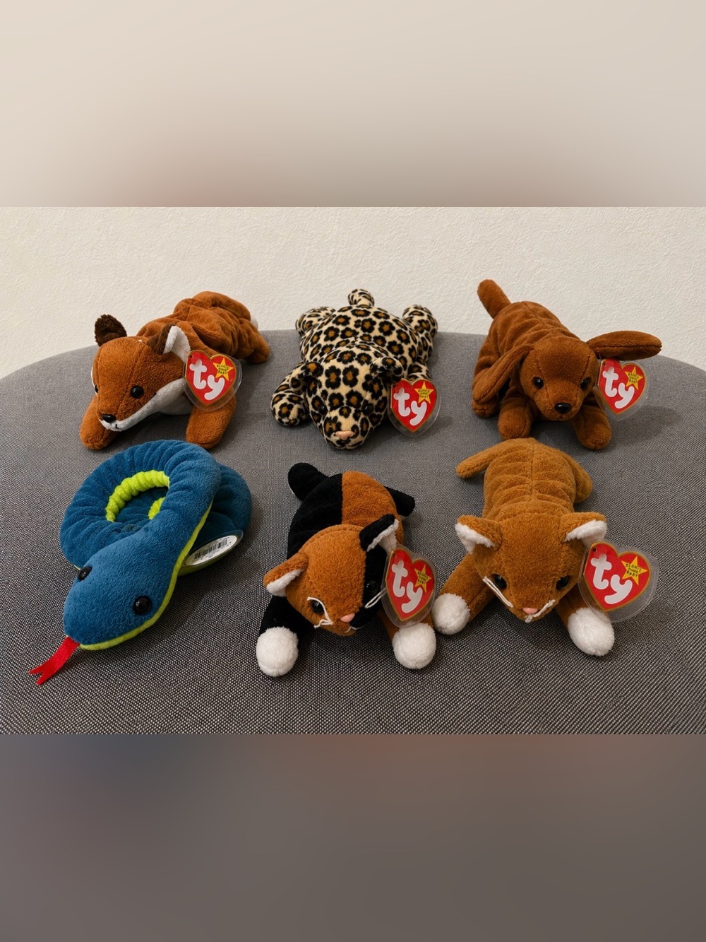Lot of 6 TY Beanie Babies PVC Pellets - Weenie, Nip, Chip, Sly, Hissy, Freckles